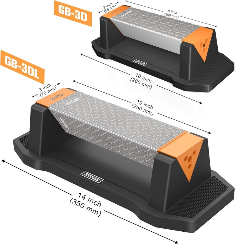 goodjob Extra Large Diamond Sharpening Stone Set 3 Side Grit 400/600/1000 Premium Industrial Diamond Knife Sharpener Suitable for Steel of any Hardness with Angle Guide and Non-Slip Base (GB-3DL) - Image 2